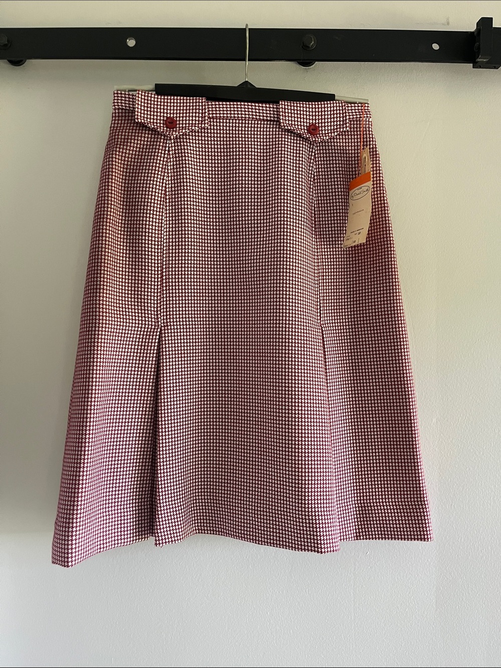 Vintage David Smith Red Houndstooth A-Line Skirt